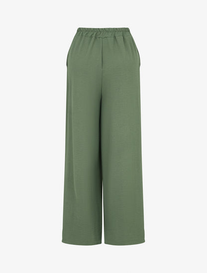 Pantalon ample à bords brodés - Kaki - 2