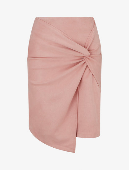 Falda recta de ante efecto trenzado - Rosa