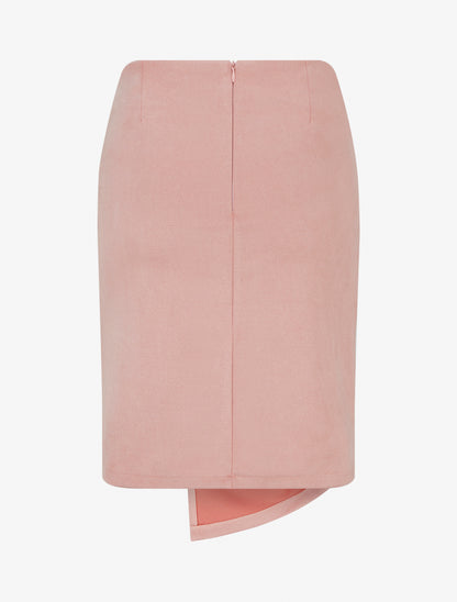 Falda recta de ante efecto trenzado - Rosa