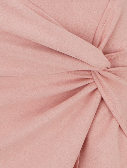 Falda recta de ante efecto trenzado - Rosa