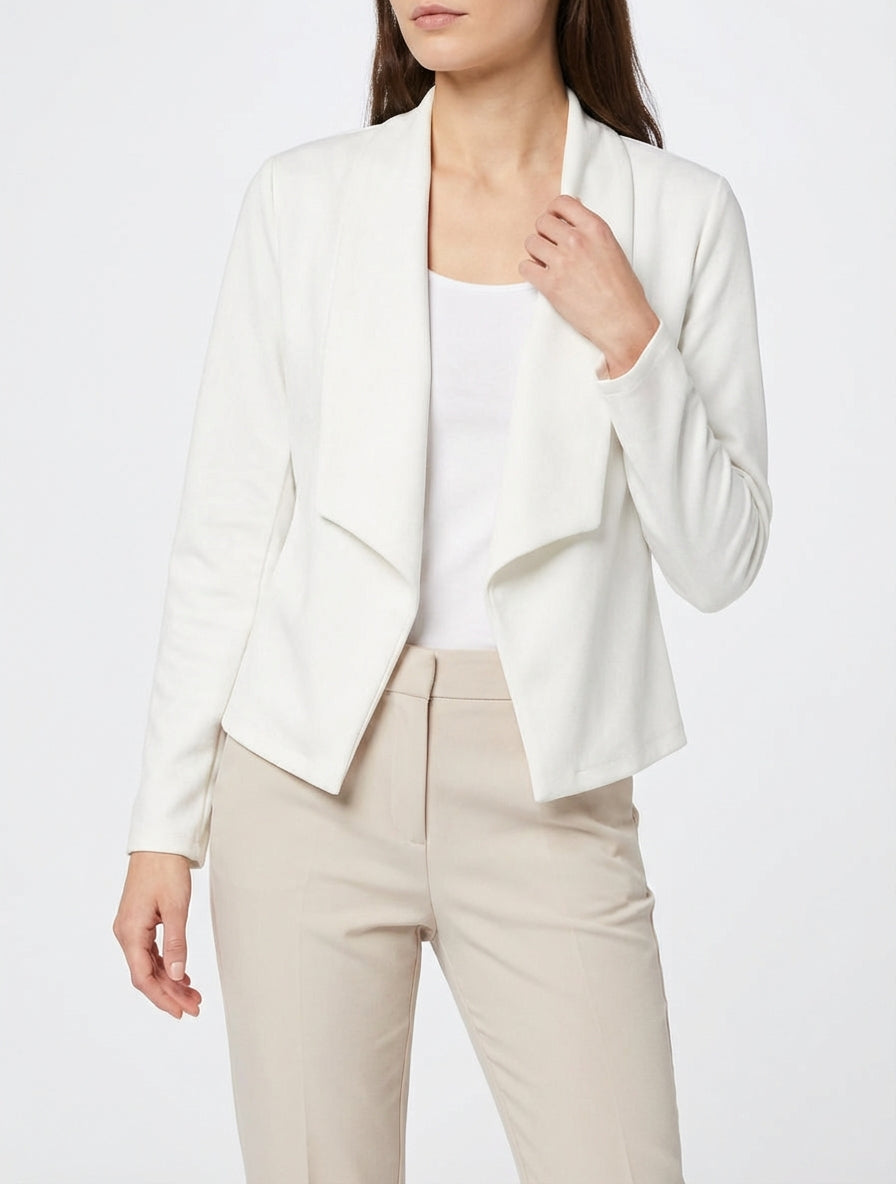 Chaqueta de ante recta con cuello chal - Blanco