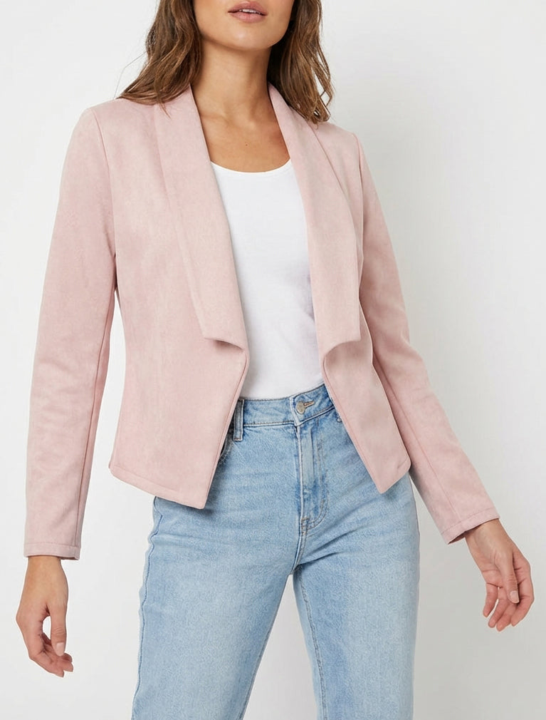 Chaqueta de ante recta con cuello chal - Rosa