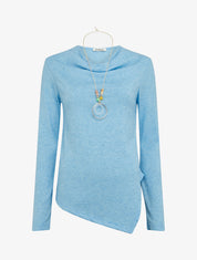 Pull asymétrique à col bénitier - Bleu ciel - 1