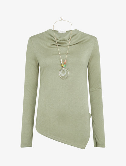 Pull asymétrique à col bénitier - Kaki - 1