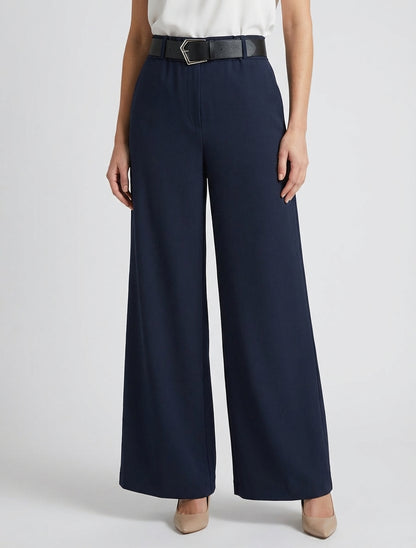 Pantalón ancho liso de talle alto - Marine