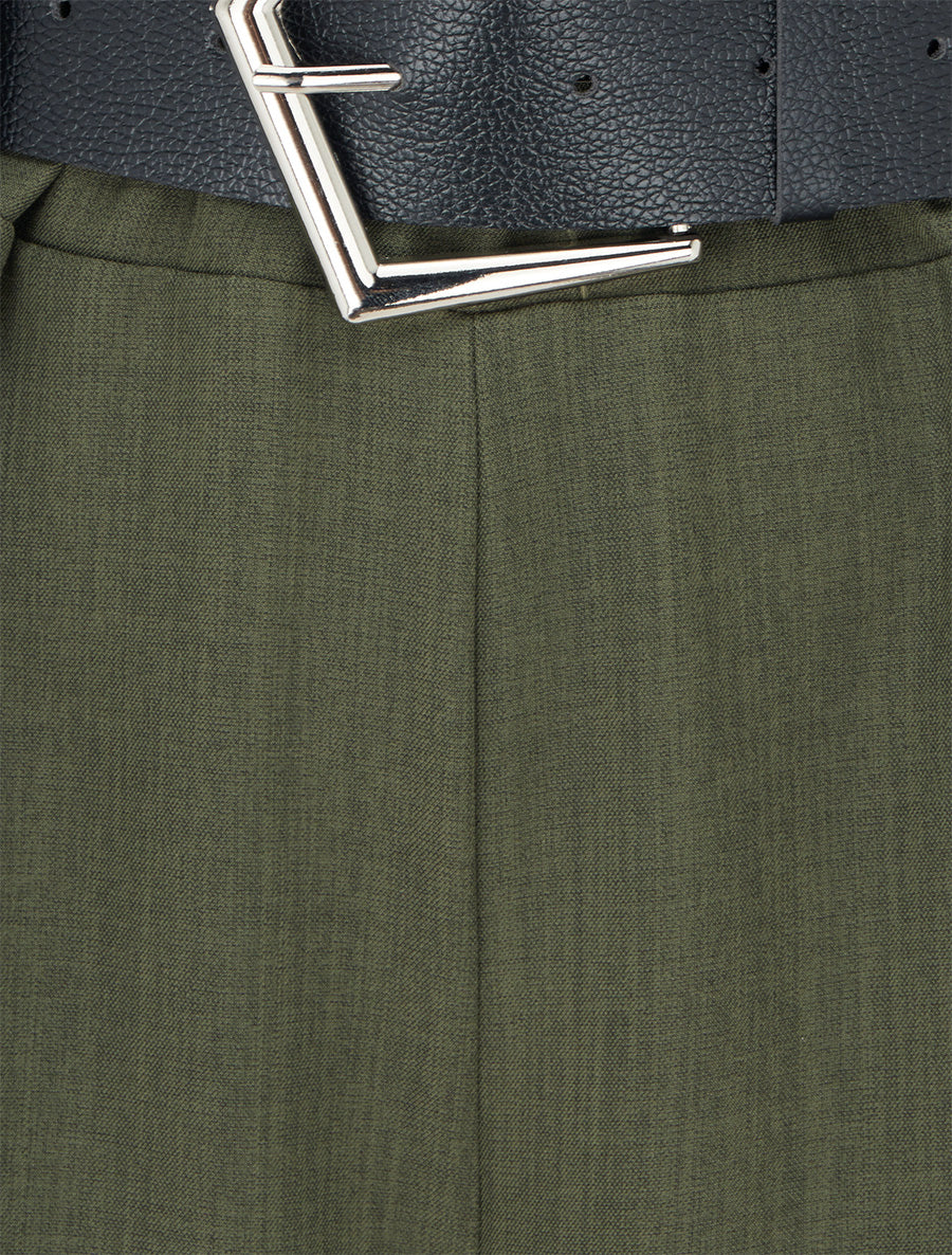 Pantalon ample uni à taille haute - Kaki - 3