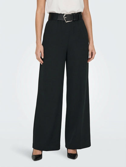 Pantalón ancho liso de talle alto - Negro