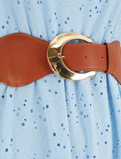 Robe évasée sans manches en broderie anglaise - Bleu ciel - 3