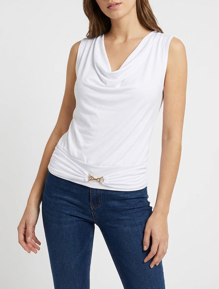 Top liso con inserción de joya con strass - Blanco