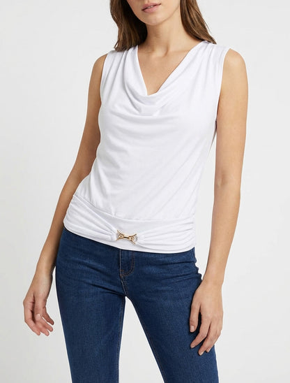Top liso con inserción de joya con strass - Blanco