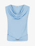 Top uni à empiècement bijou strassé - Bleu ciel - 1