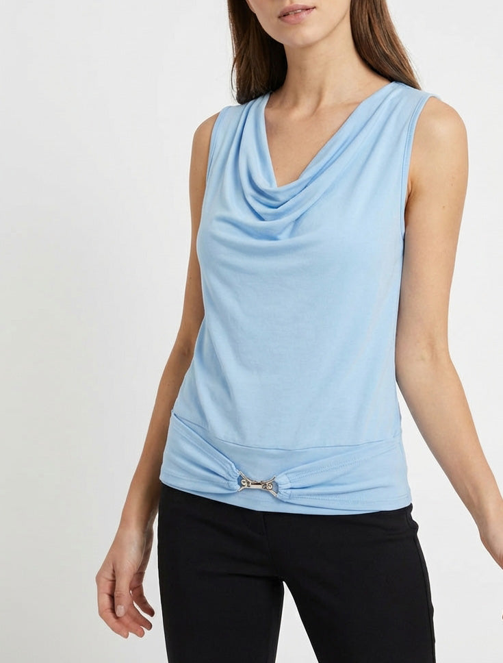Top liso con inserción de joya con strass - Azul cielo