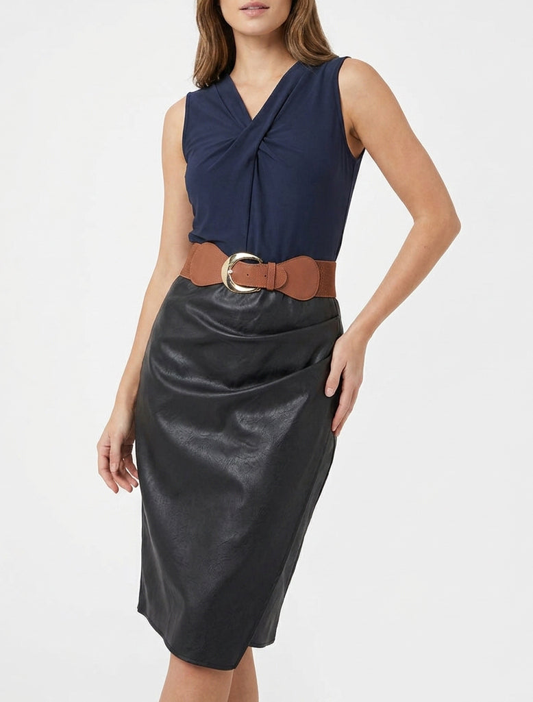 Vestido bicolor con cuello en V - Negro