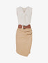 Robe bimatière à col V - Beige - 1