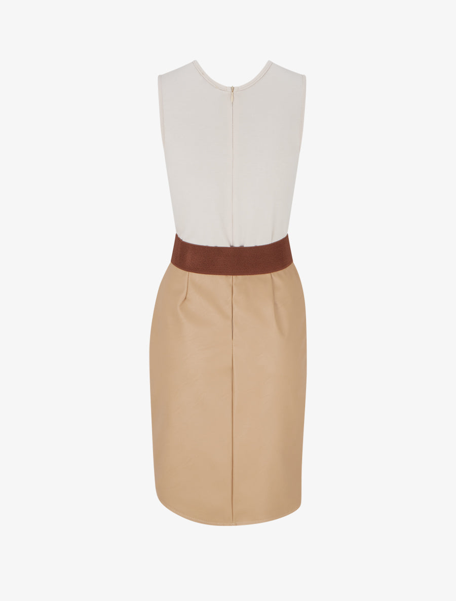 Robe bimatière à col V - Beige - 2