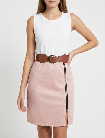Vestido bimaterial con cremallera - Rosa