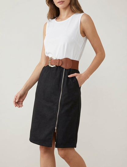 Vestido bimaterial con cremallera - Negro