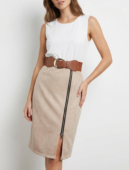 Vestido bimaterial con cremallera - Beis