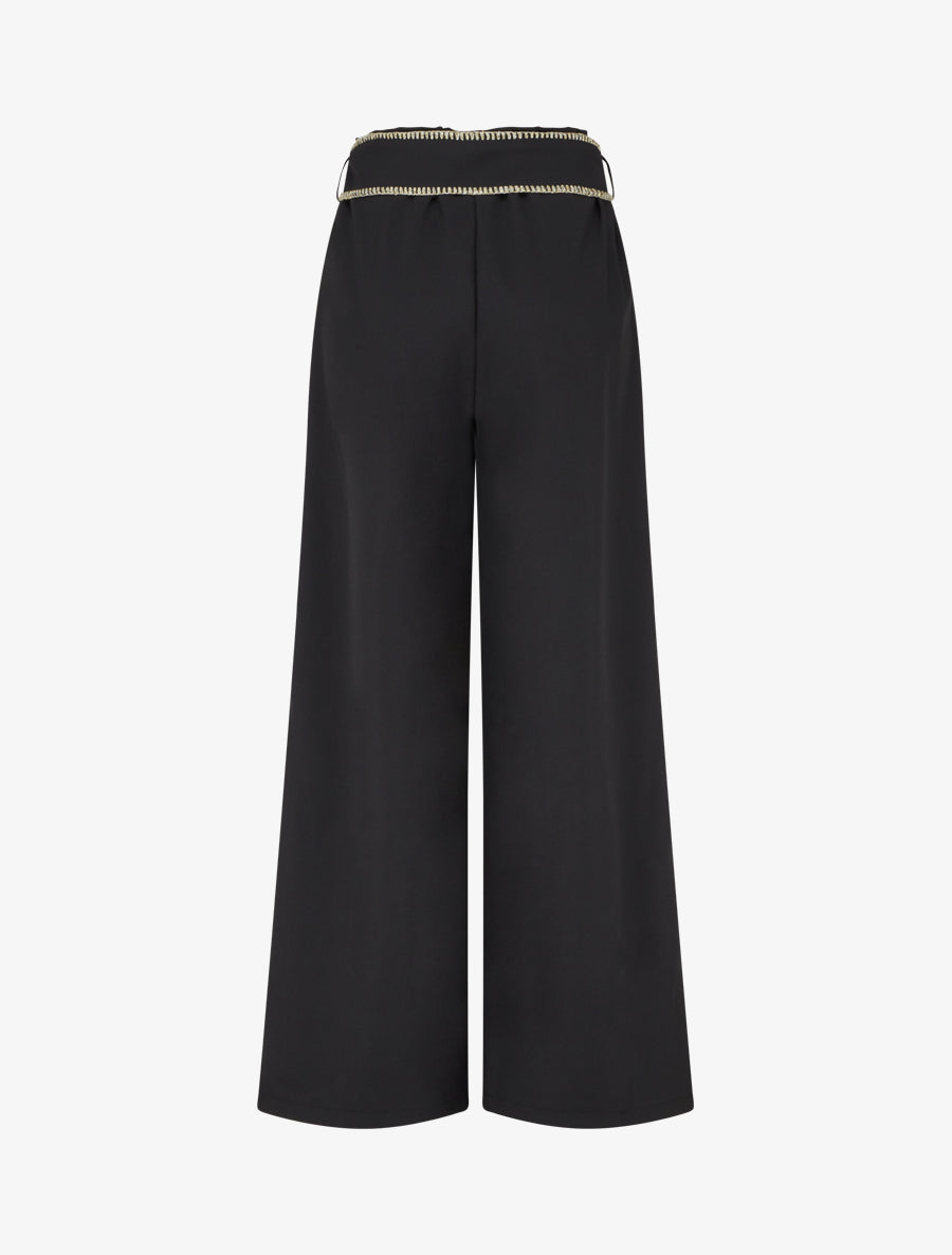 Pantalon ceinturé à détail irisé - Noir - 2