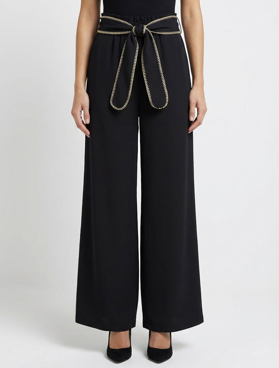 Pantalón con cinturón y detalle irisado - Negro