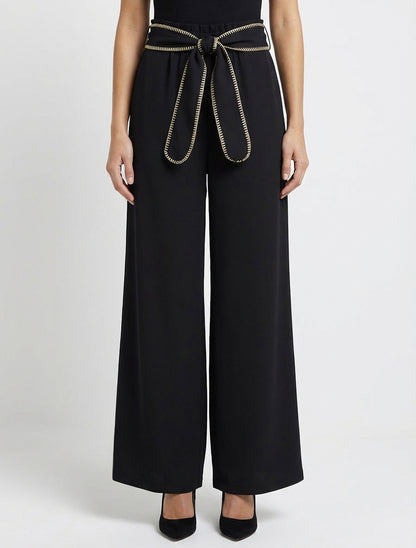 Pantalón con cinturón y detalle irisado - Negro