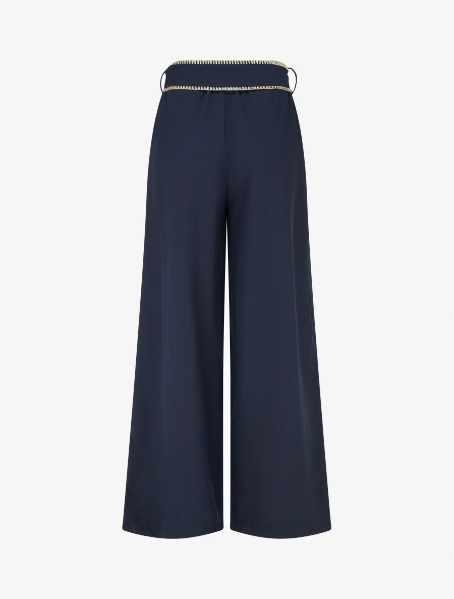 Pantalon ceinturé à détail irisé - Marine - 2
