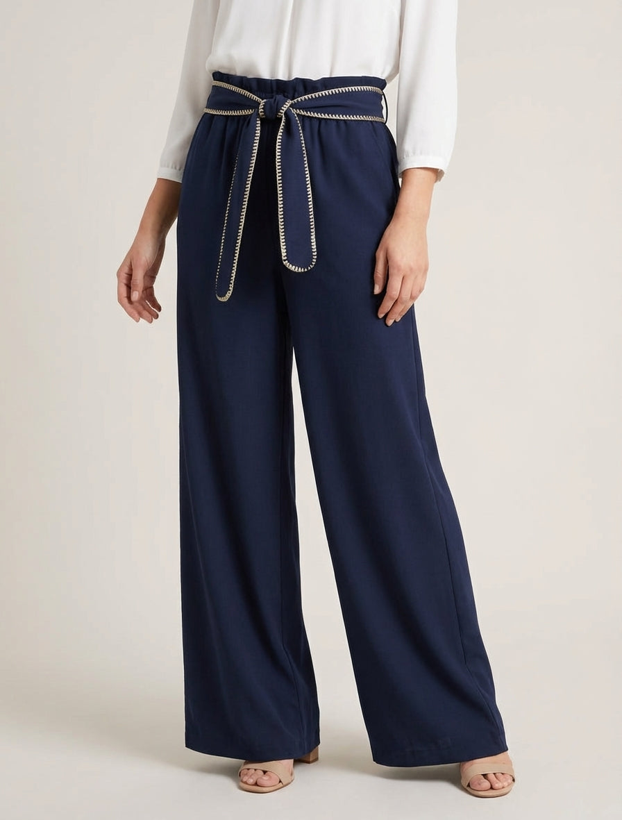 Pantalón con cinturón y detalle irisado - Marine