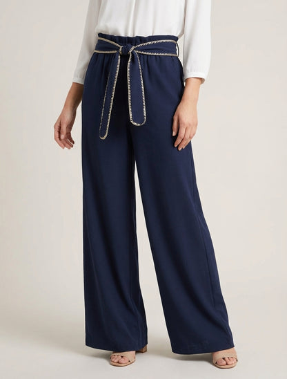 Pantalón con cinturón y detalle irisado - Marine