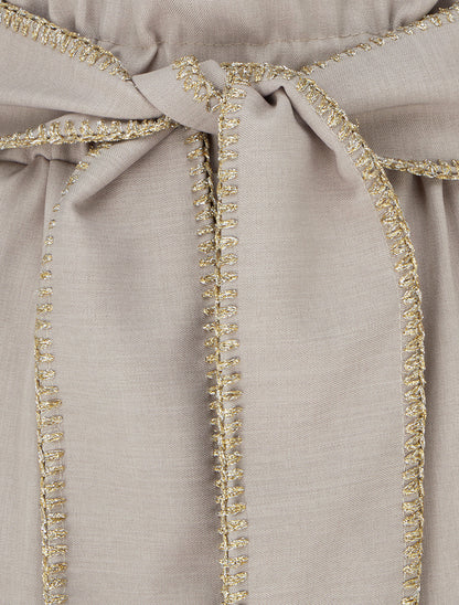 Pantalon ceinturé à détail irisé - Taupe - 3