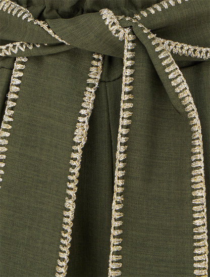 Pantalon ceinturé à détail irisé - Kaki - 3