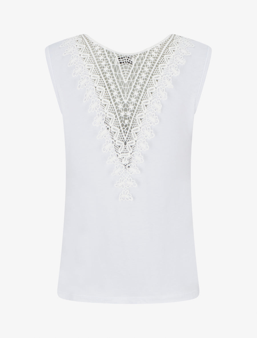 Top uni sans manches à broderie au dos - Blanc - 2