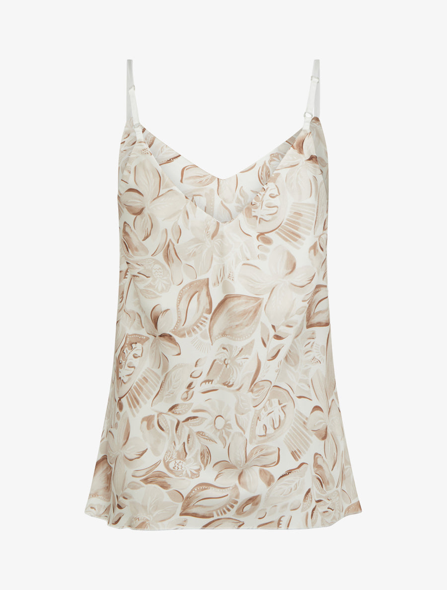 Caraco satiné imprimé feuillage - Beige - 2