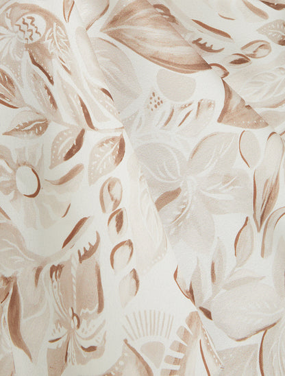 Caraco satiné imprimé feuillage - Beige - 3
