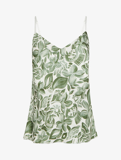 Caraco satiné imprimé feuillage - Kaki - 2