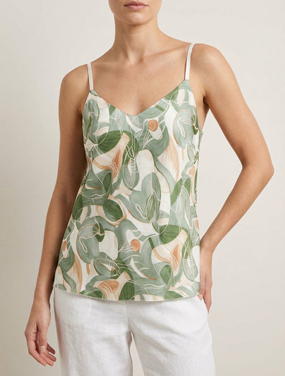 Camisón satinado con estampado abstracto - Caqui
