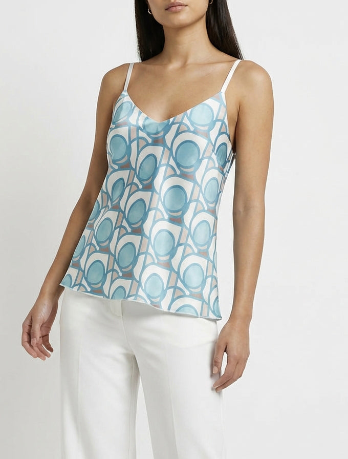 Camisola satinada con estampado gráfico - Turquesa