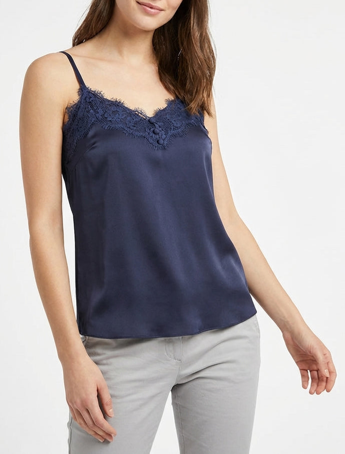 Camisón satinado con detalle de encaje - Marine