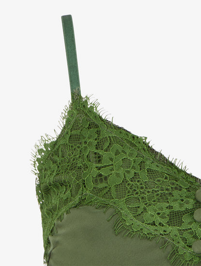 Caraco satiné à détail dentelle - Kaki - 3