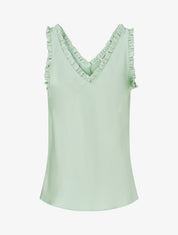 Top satiné sans manches à col volanté - Vert d&