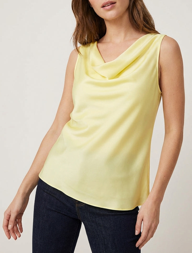 Top satinado sin mangas con cuello drapeado - Amarillo limón