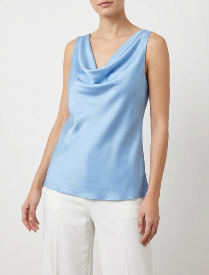 Top satinado sin mangas con cuello drapeado - Azul cielo
