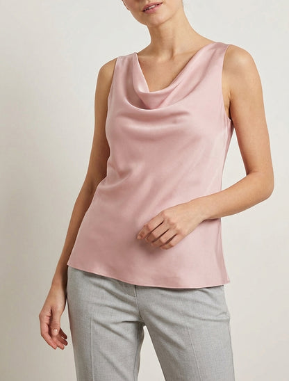 Top satinado sin mangas con cuello drapeado - Rosa viejo