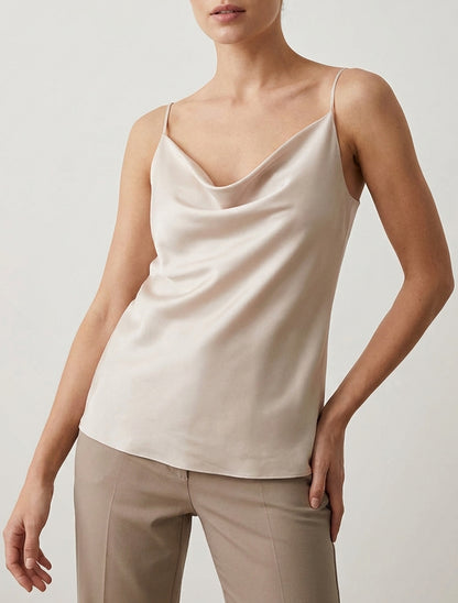 Camisón de satén con cuello drapeado - Beige claro