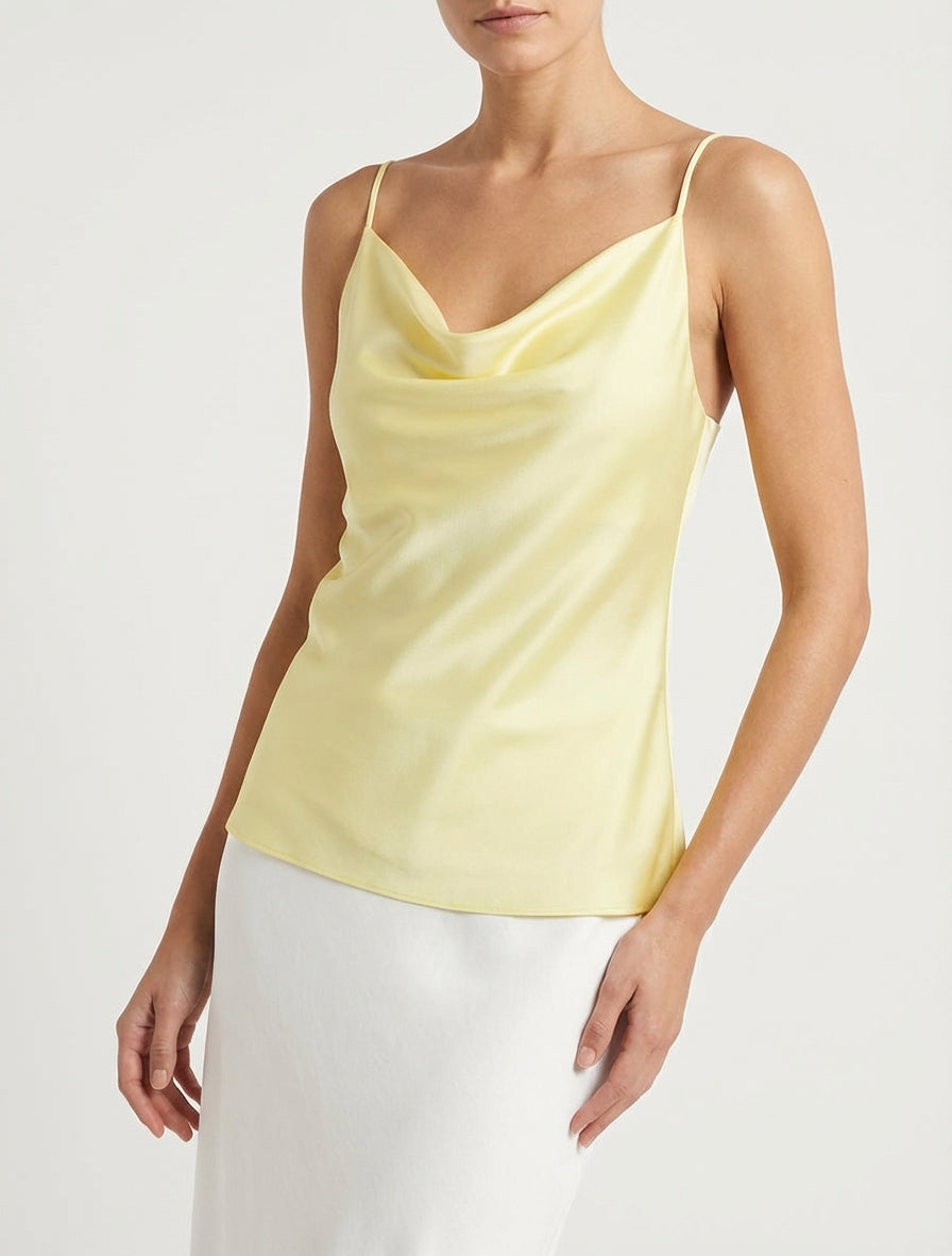 Camisón de satén con cuello drapeado - Amarillo pálido