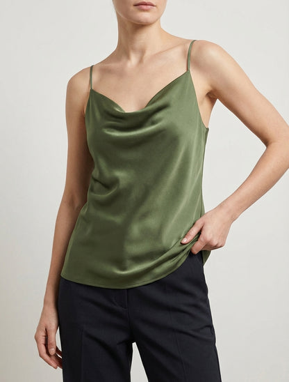 Camisón de satén con cuello drapeado - Caqui