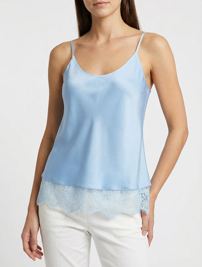 Camisola satinada con bordes de encaje - Azul cielo