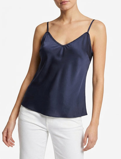 Camisón satinado con cuello en V bordado - Marine