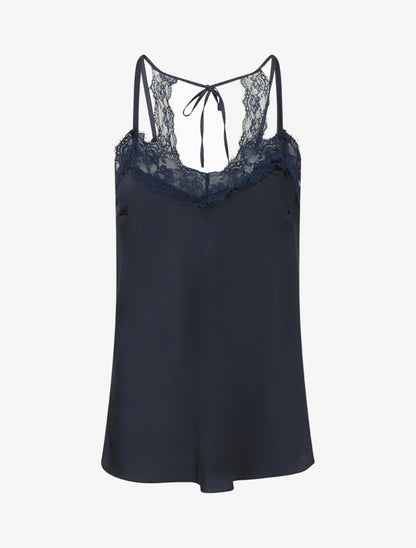 Caraco satiné à dentelle et liens - Marine - 1