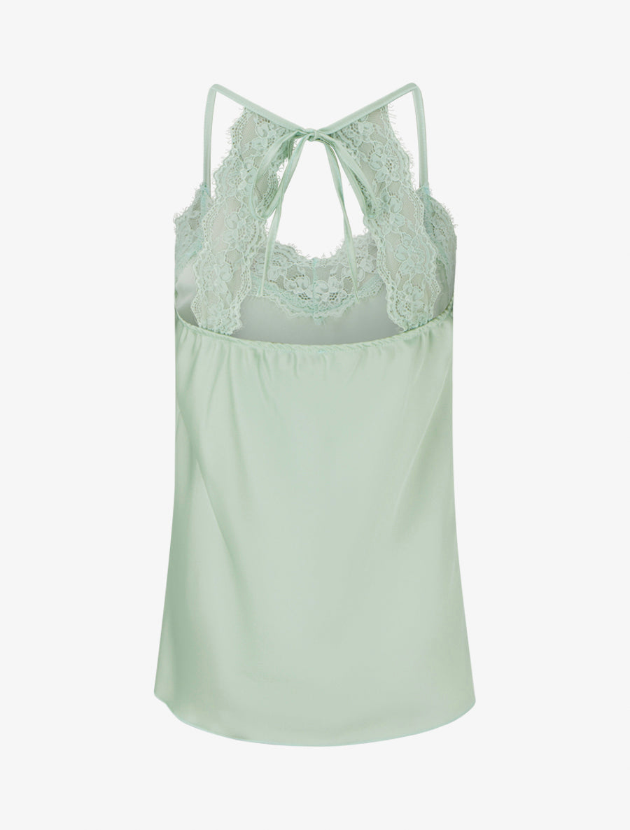 Caraco satiné à dentelle et liens - Vert d&