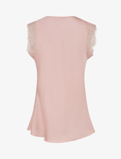 Top satiné à col V en dentelle - Rose - 2